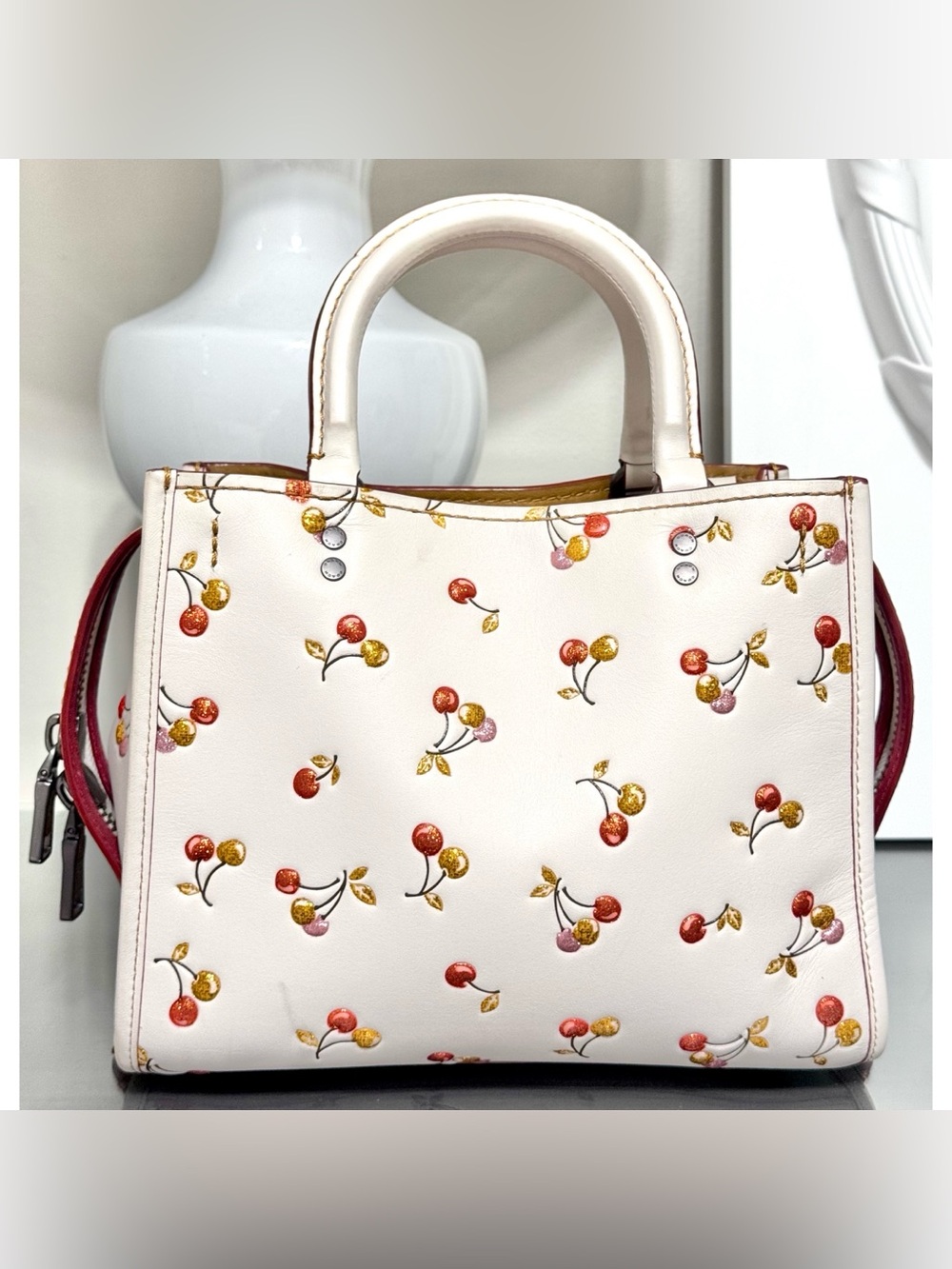 COACH ROGUE 25 CHERRY PRINT SHOULDER BAG IN BP/CHALK - Picture 2 of 10